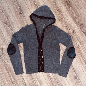Free People Angora Hoodie Cardigan Sweater Blended Elbow Patch Size XS Rare